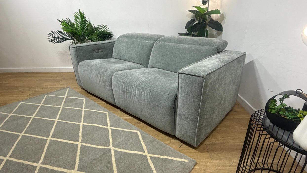 Sofology Horizon Fabric 2.5 Seater Power Recliner/Headrest in Textured Chenille Seafoam