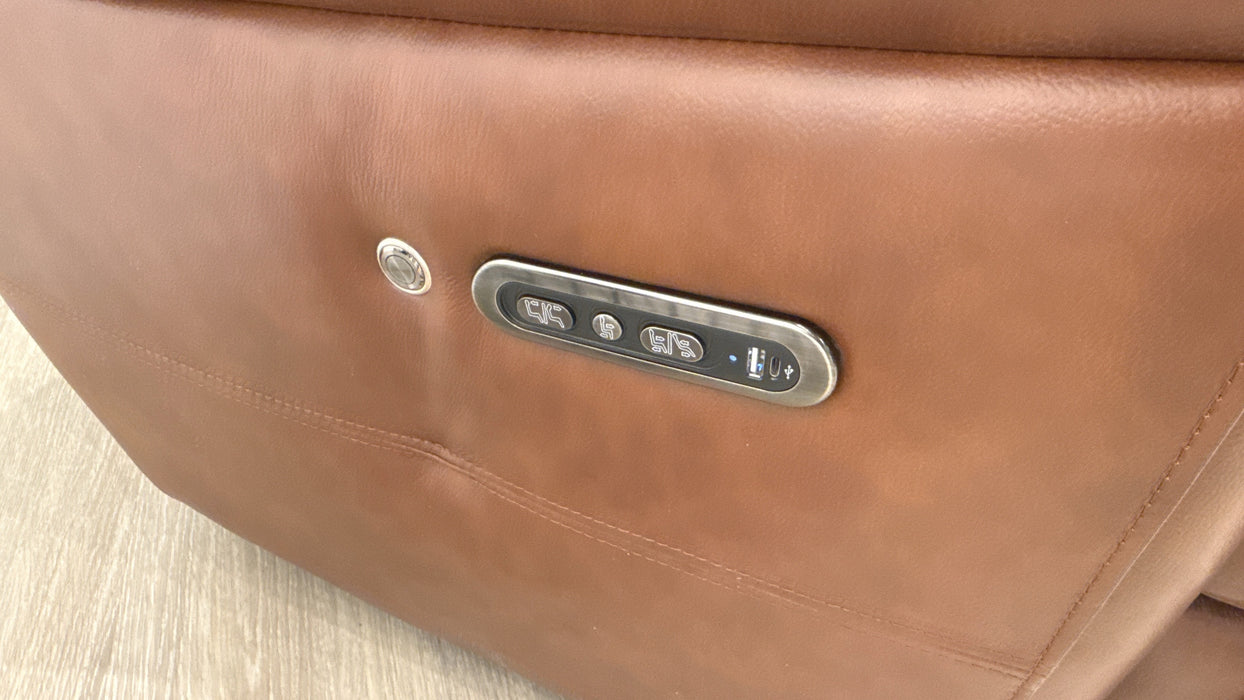 Sofology Gracie Leather 3 Seater Power Recliner/Headrest Heated Seats in Trusty Sheen Butterscotch