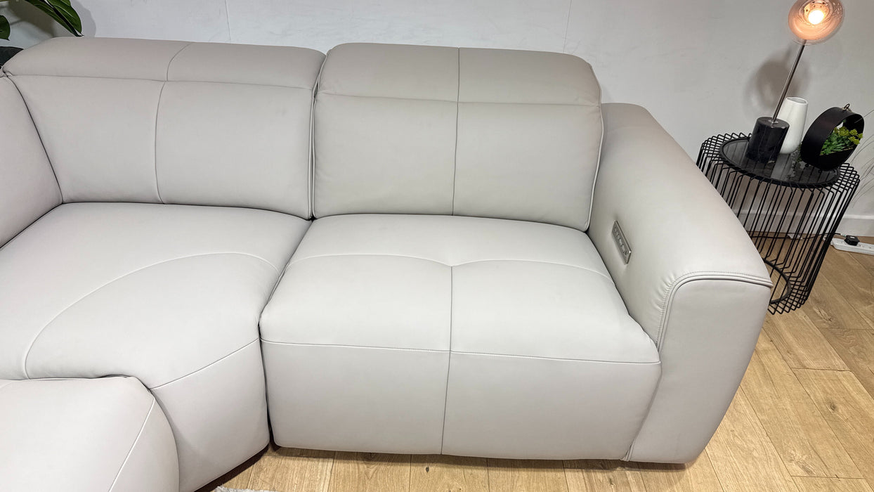 Sofology Riviera Leather 3 Corner 1.5 Power Recliner/Headrest in Trusty Super Matt Cloud Grey