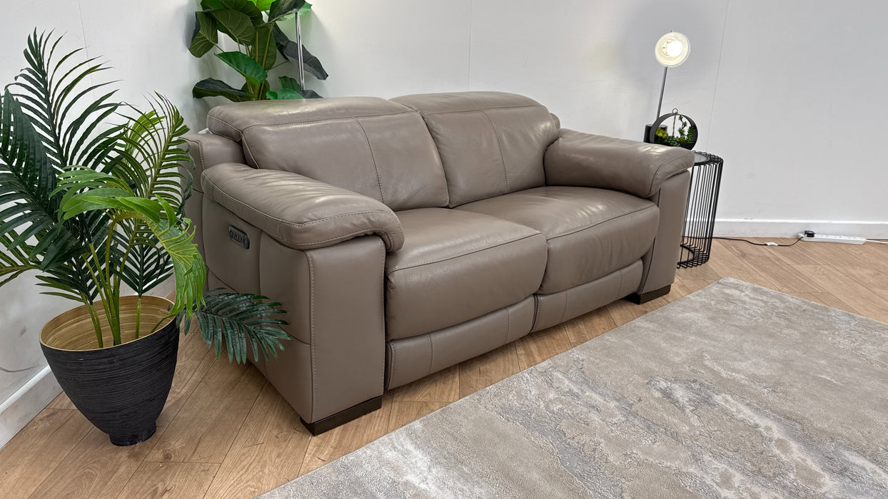Sofology Laurence Leather 2 Seater Power Recliner/Headrest in Le Mans Taupe