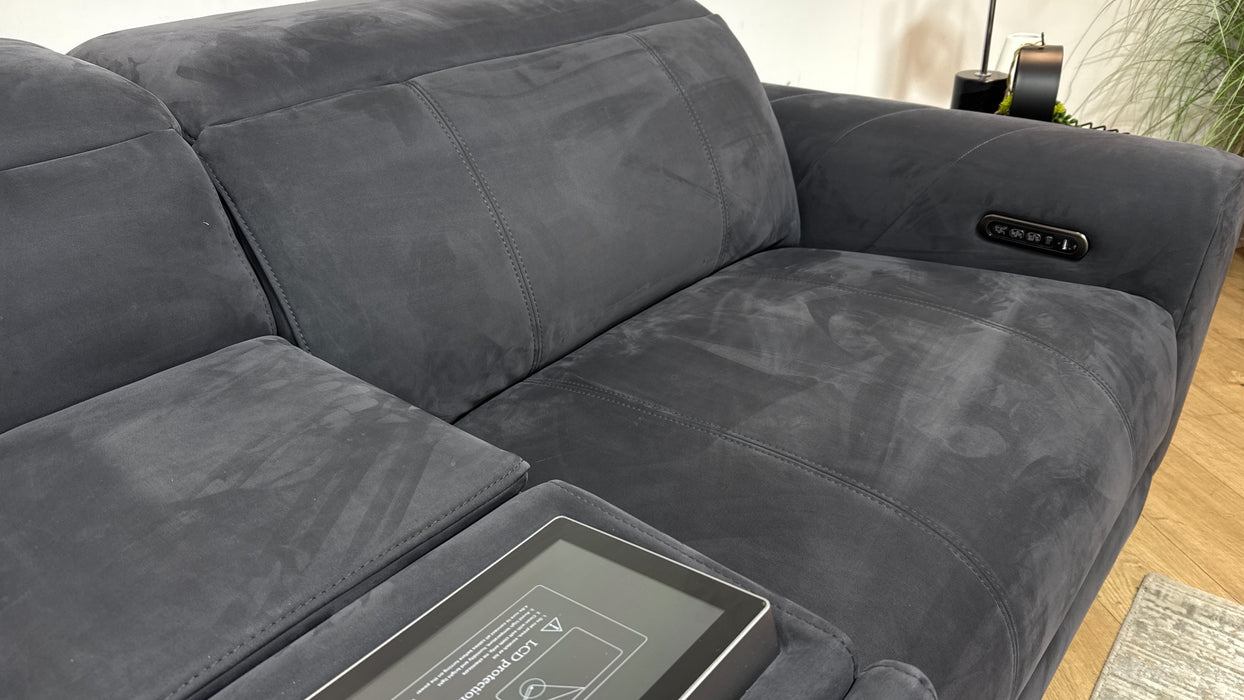 Sofology Allure Fabric 2.5 Seater Screen Console Power Recliner/Headrest Heated Seats Lumbar Speakers in Lifestyle Nubuck Feel Charcoal