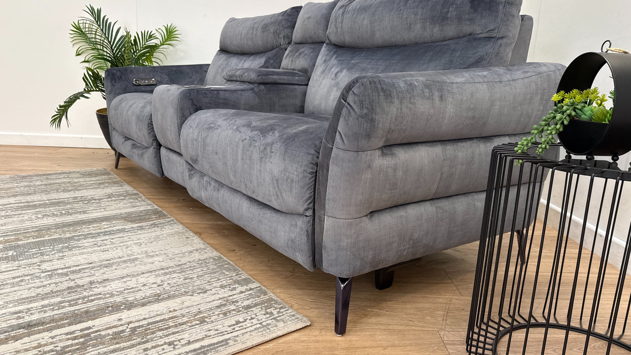 Sofology Renato Fabric 2.5 Seater Console Power Recliner Speakers in Heritage Velvet Granite