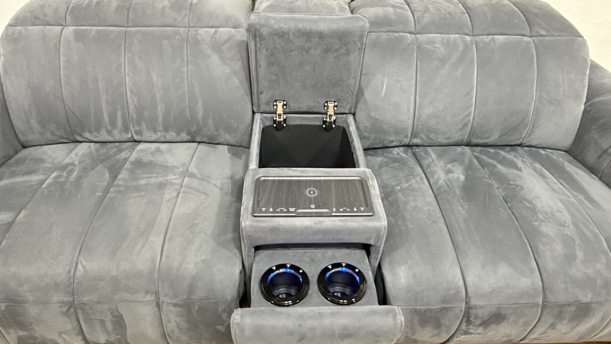 Sofology Paramount Fabric 2.5 Seater Console Power Recliner/Headrest Speakers in Lifestyle Nubuck Feel Charcoal