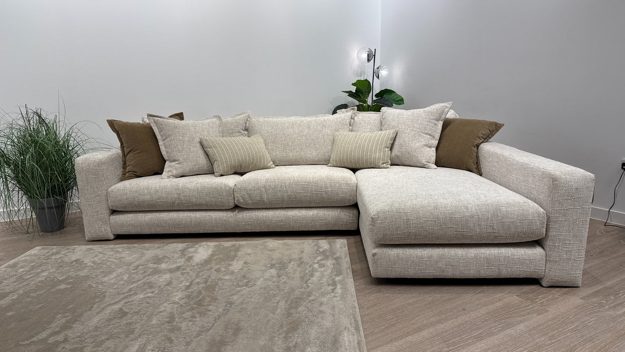 Sofology Cove Fabric Grande Chaise Light Wood Panel in Artisan Chenille Ecru Mix