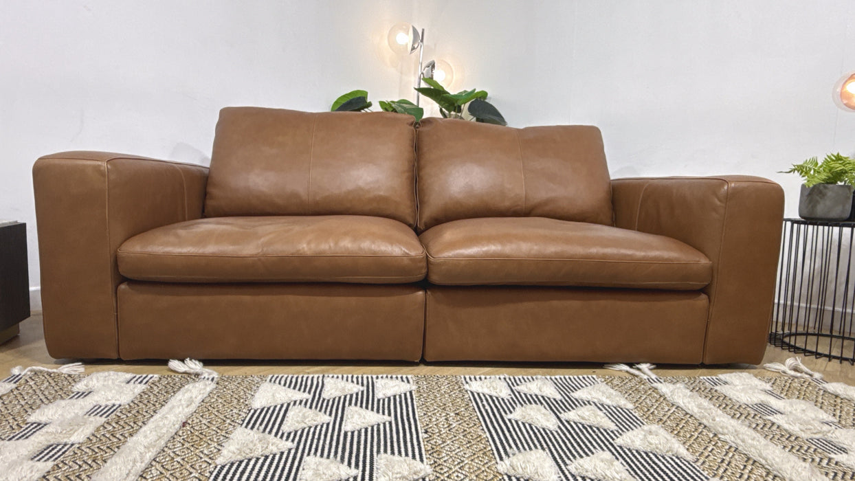 Sofology Retreat Leather 3 Seater in Relaxed Soft Tan Mix