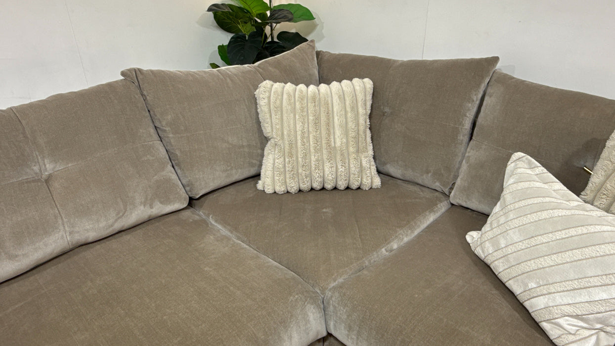 Sofology Oscar Fabric 3 Corner 1 Gold Trim in Fine Textured Chenille Stone Mix
