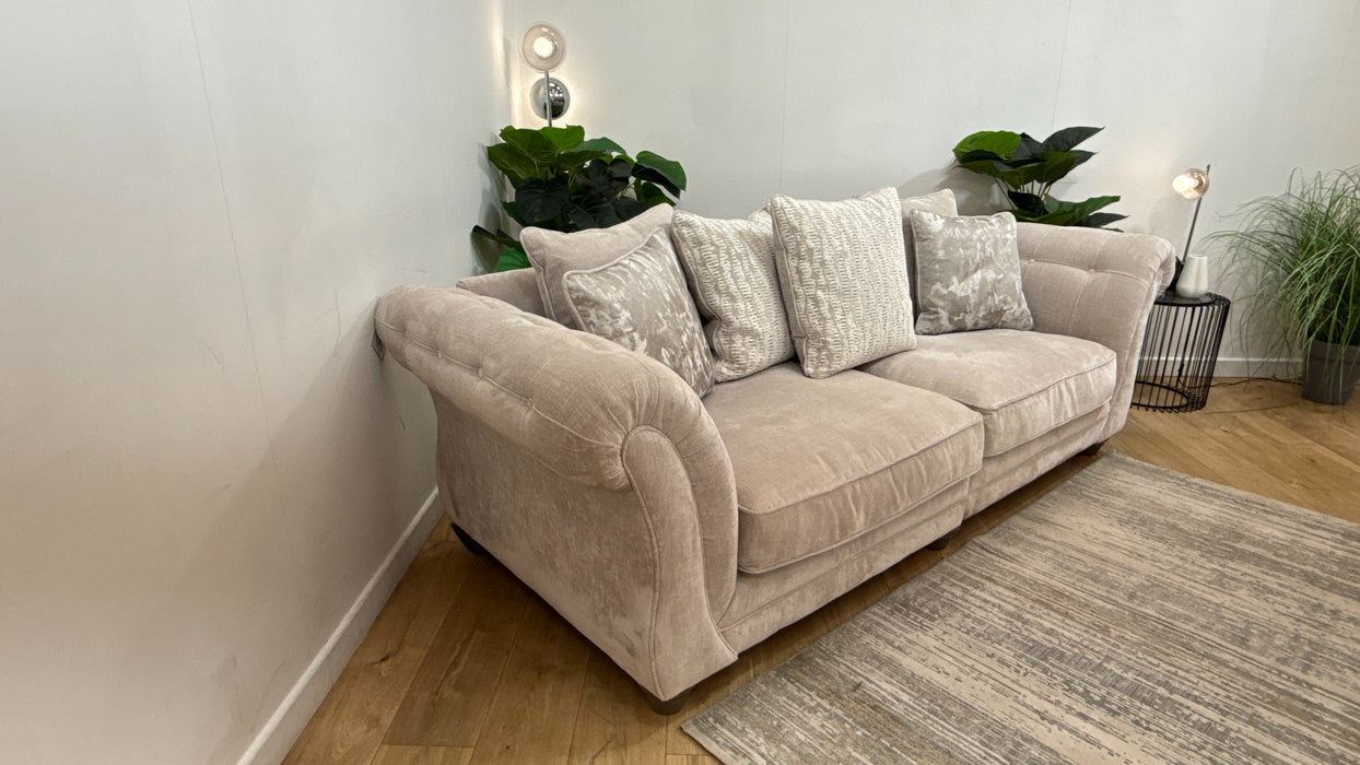 Sofology Highgrove Fabric 4 Seater Split Pillow Back Feather Flex in Luxe Chenille Oyster Mix