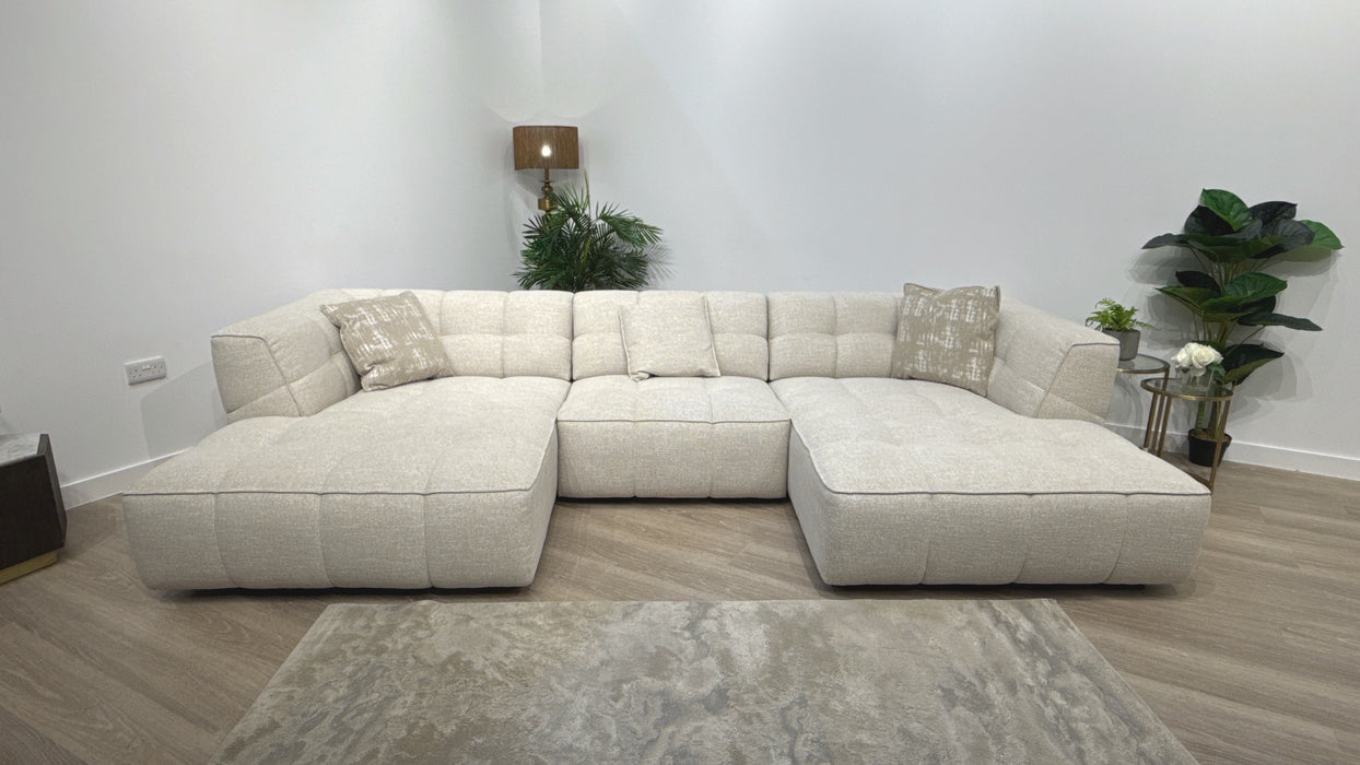 Sofology  Moritz 4 Seater Double Chaise Fabric Sofa in Chenille Natural