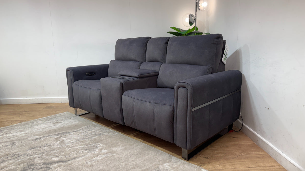 Sofology Ravello Fabric 2 Seater Console Power Recliner/Headrest Lumbar Support in Lifestyle Flecked Charcoal