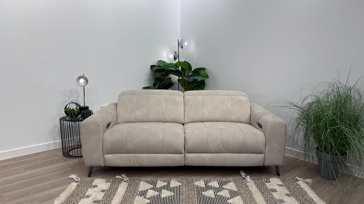Sofology Allure Fabric 2.5 Seater Power Recliner/Headrest Heated Seats Lumbar Support Speakers in Lifestyle Flecked Fabric Ivory