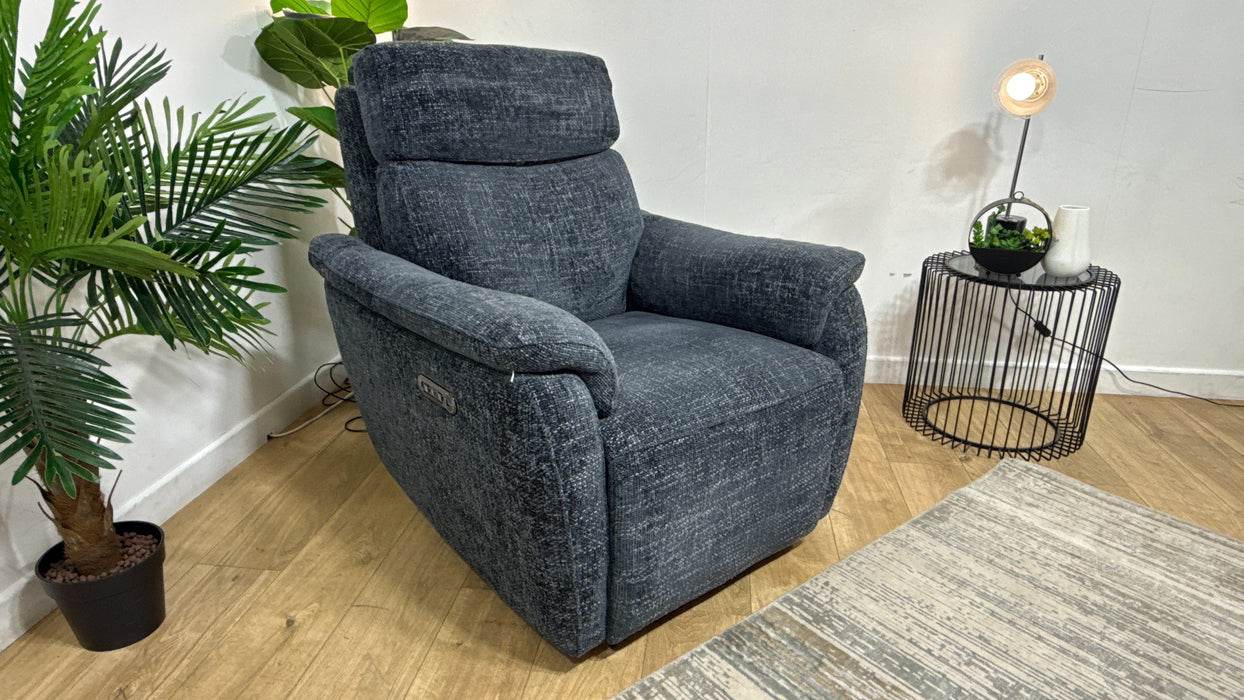 Sofology Parker Fabric Chair Power Recliner in Hopsack Chenille Midnight