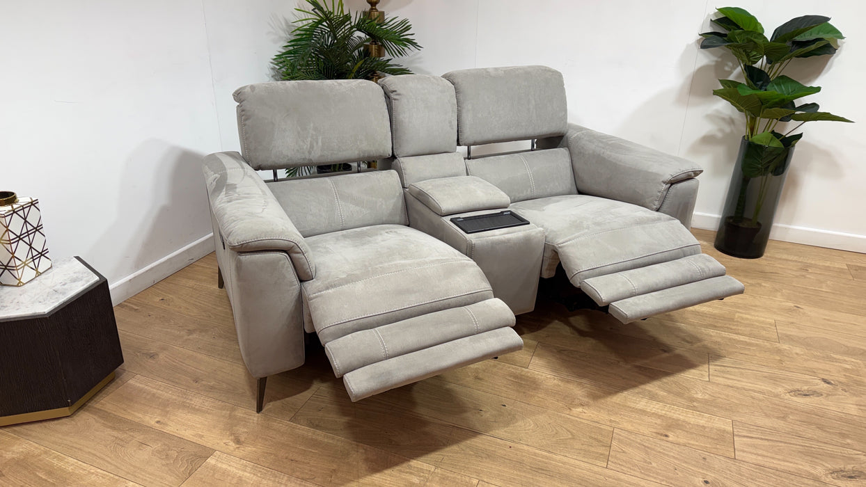 Sofology Illinois Fabric 2 Seater Console Power Recliner/Headrest in Lifestyle Textured Grey