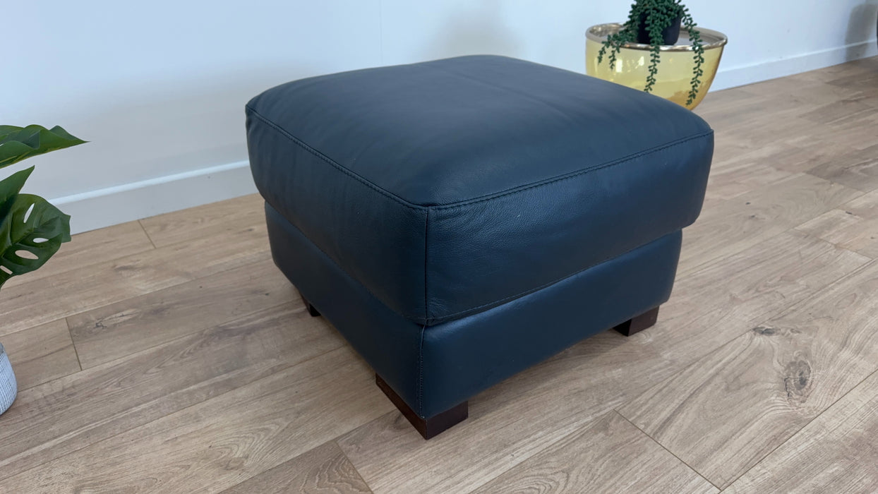 Santino Footstool - Leather - hampshire Blue