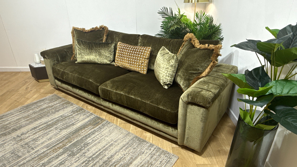 Sofology Regency Fabric 4 Seater Foam Seats with Studs in Luxe Chenille Olive Mix