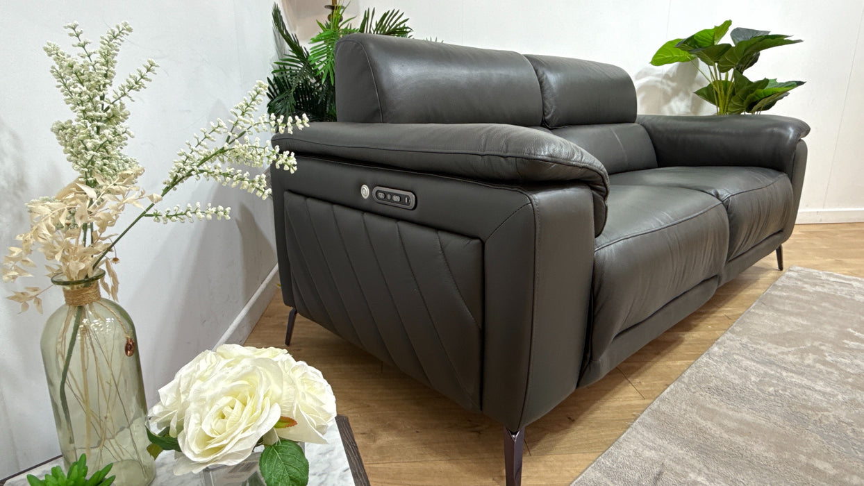 Sofology Fratelli Leather 2.5 Seater Power Recliner/Headrest in Trusty Embossed Charcoal