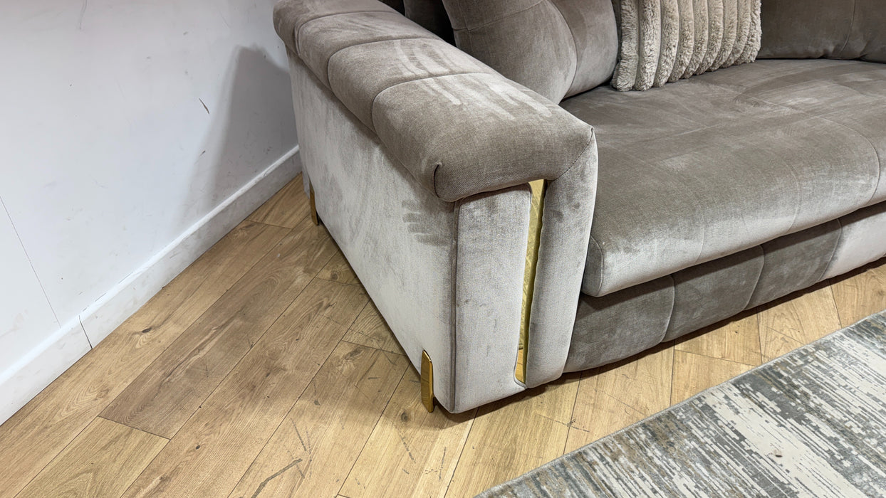 Sofology Oscar Fabric 2 Seater Gold Trim in Fine Textured Chenille Stone Mix