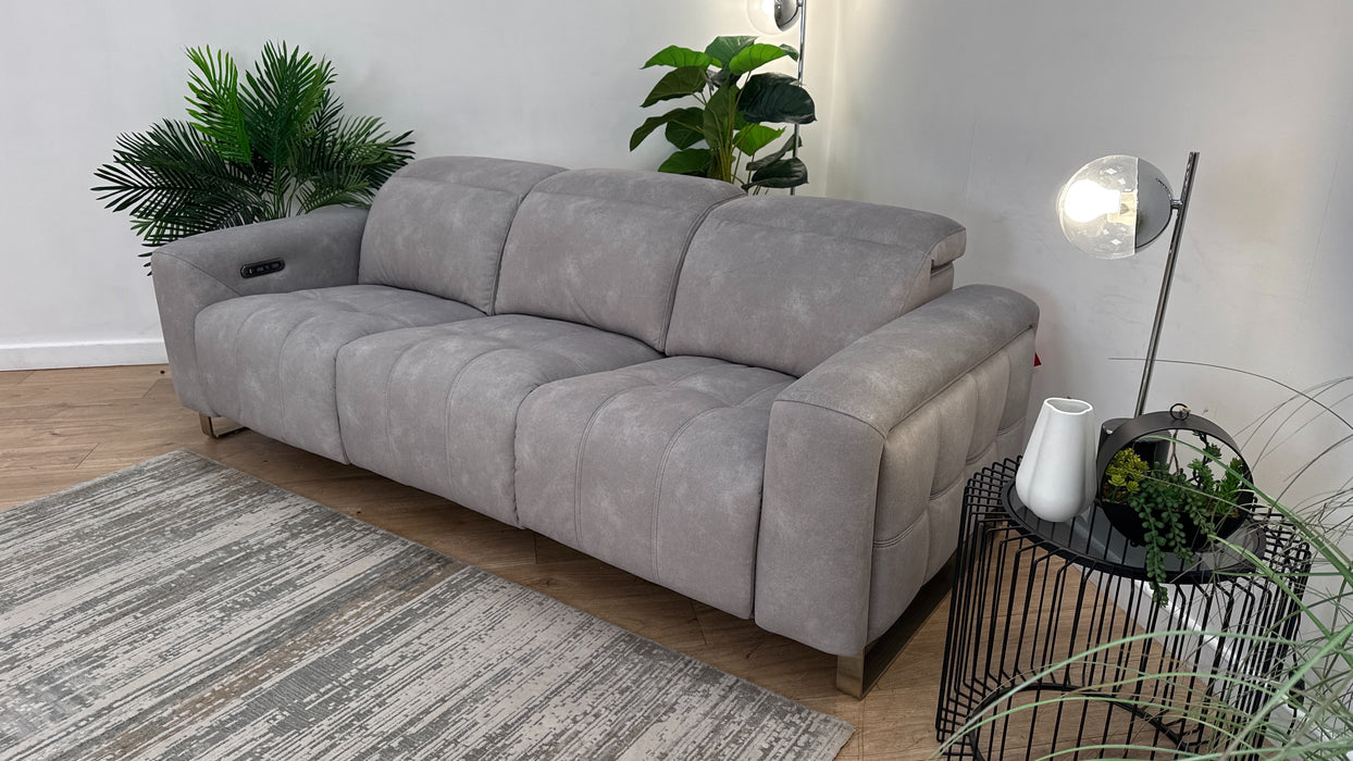 Sofology Marvella Fabric 3 Seater Power Recliner/Headrest in Lifestyle Flecked Stone