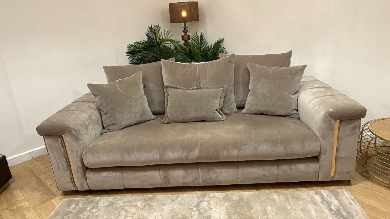 Sofology Oscar Fabric 3 Seater Gold Trim in Fine Textured Chenille Stone
