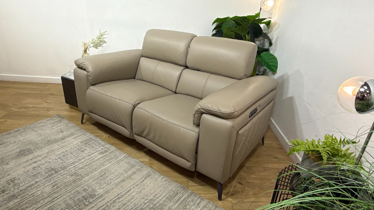 Sofology Fratelli Leather 2 Seater Power Recliner/Headrest in Trusty Embossed Stone