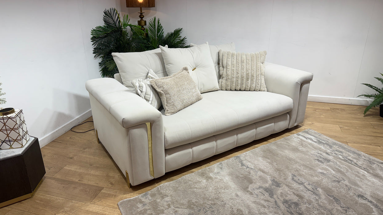Sofology Oscar Fabric 2 Seater Gold Trim in Super Matt Velvet Ecru Mix