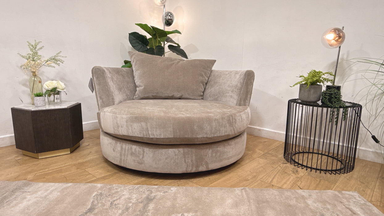 Sofology Oscar Fabric Large Swivel Chair in Fine Textured Chenille Stone Mix