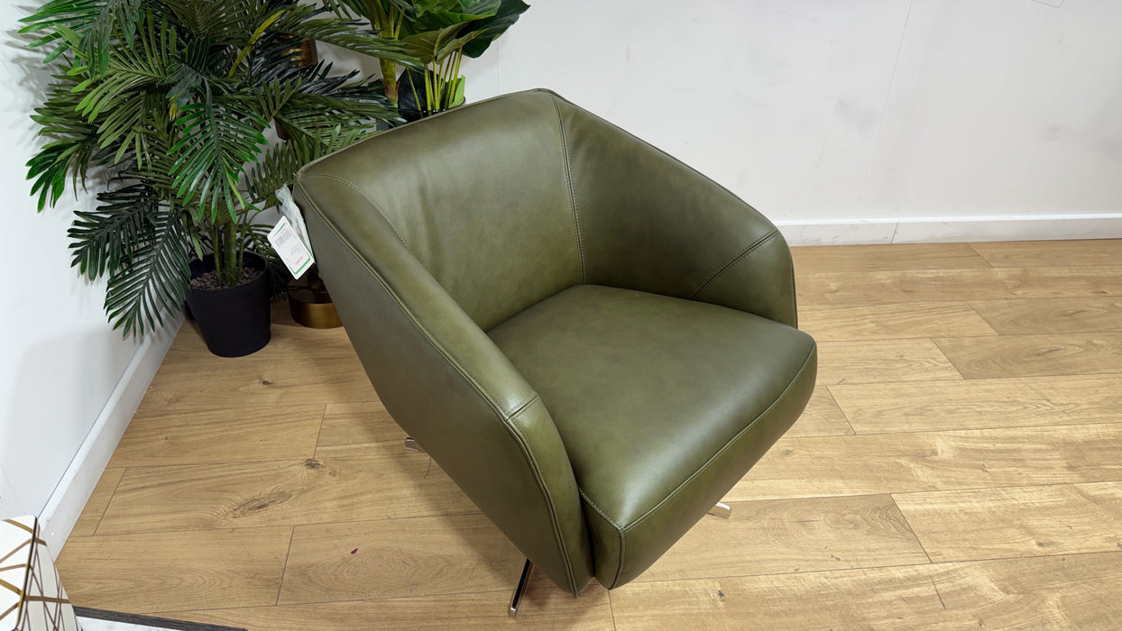 Sofology Adler Leather Swivel Chair in Relaxed Soft Olive