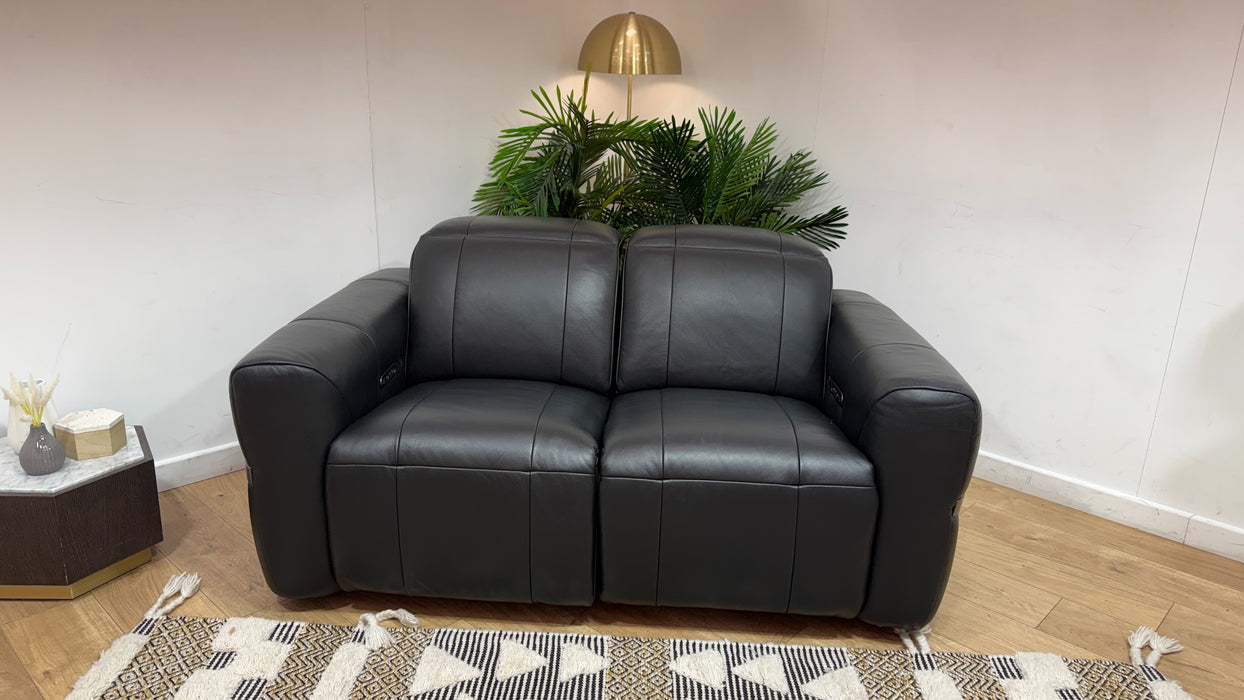 Sofology Lumiere Leather 2 Seater Power Recliner/Headrest in Trusty Embossed Jet Black