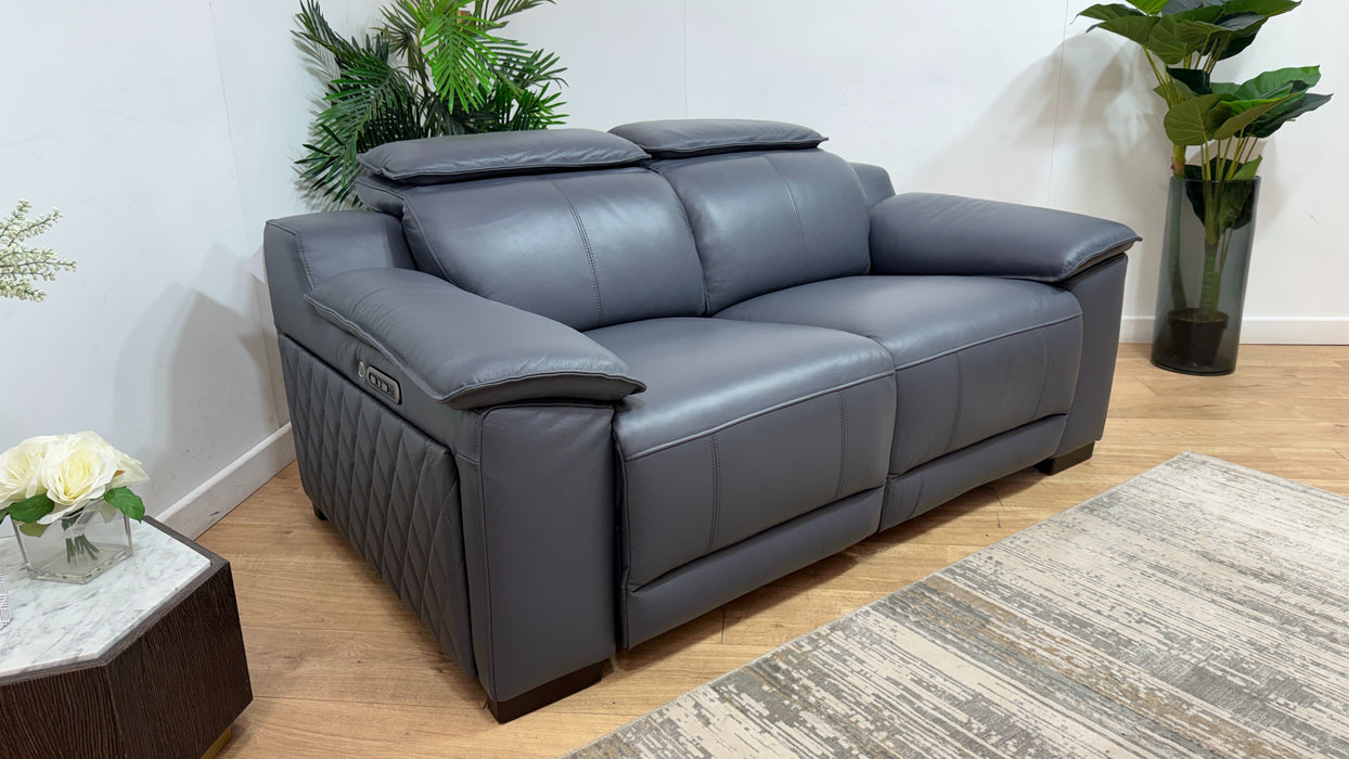 Sofology Benz Leather 2 Seater Power Recliner/Headrest Heated Seats in Trusty Sheen Lavender Grey