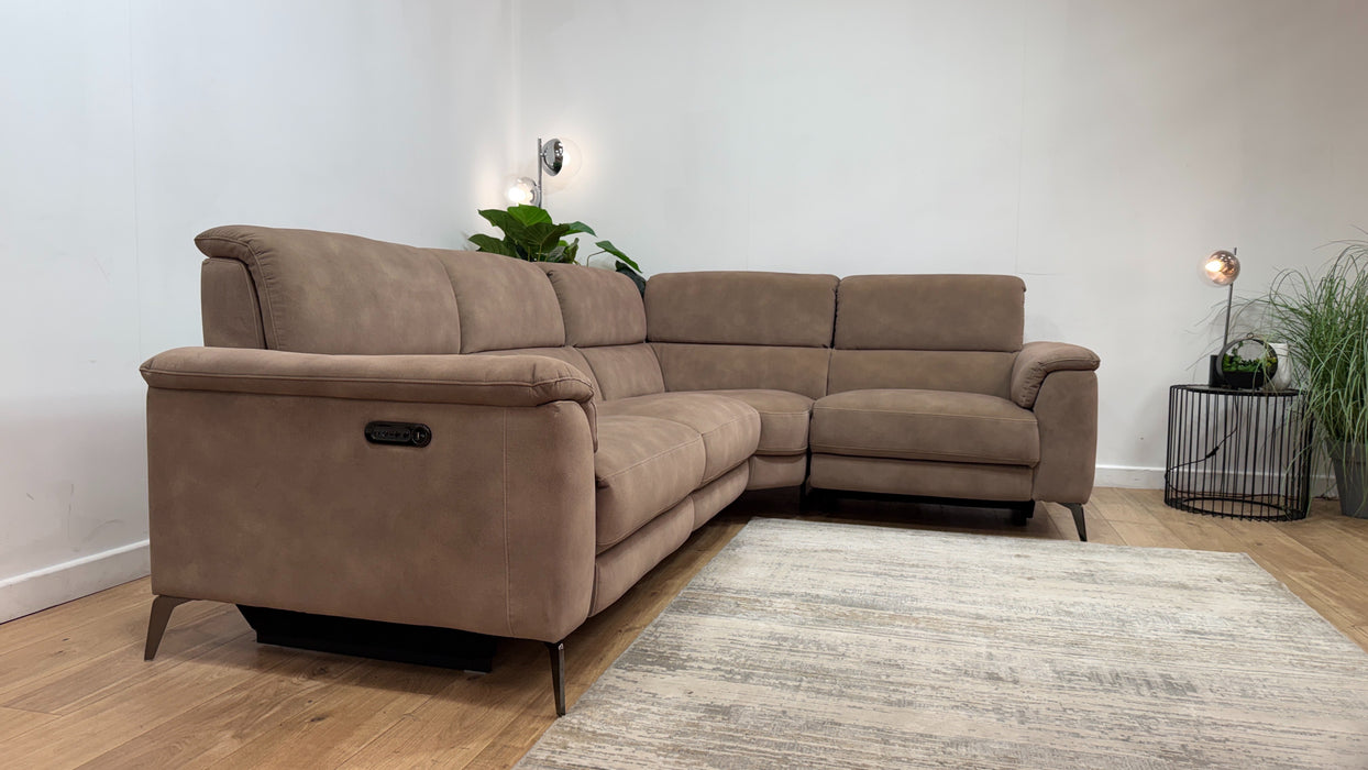 Sofology Illinois Fabric 2 Corner 1 Power Recliner/Headrest in Lifestyle Mottled Latte