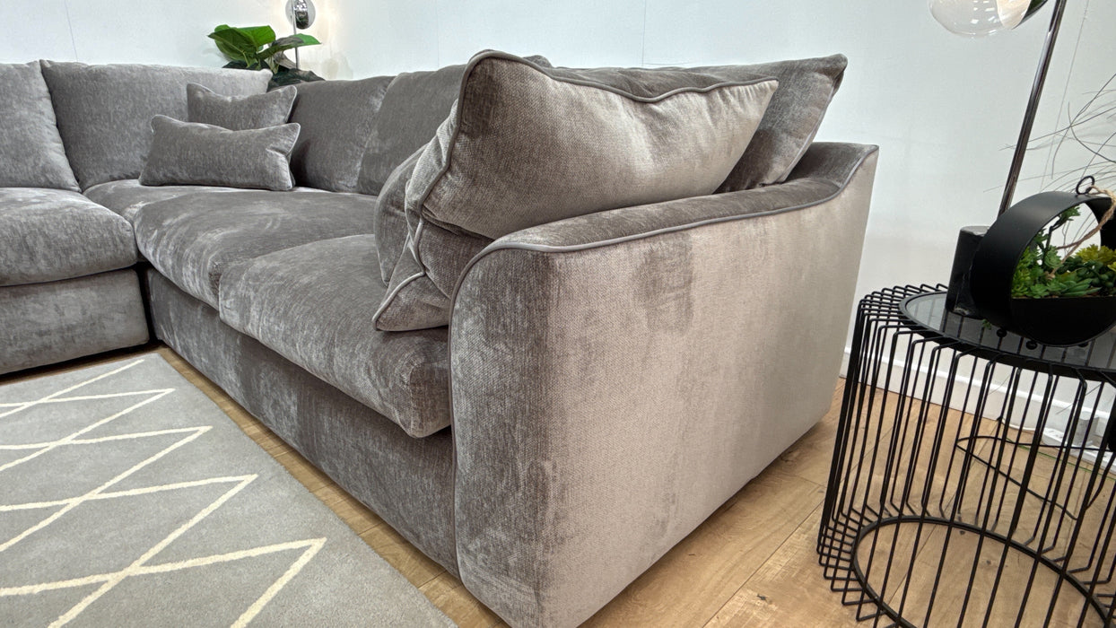 Sofology Georgio Fabric 3 Corner 3 Feather Flex Seats in Luxury Deep Pile Chenille Grey Mix