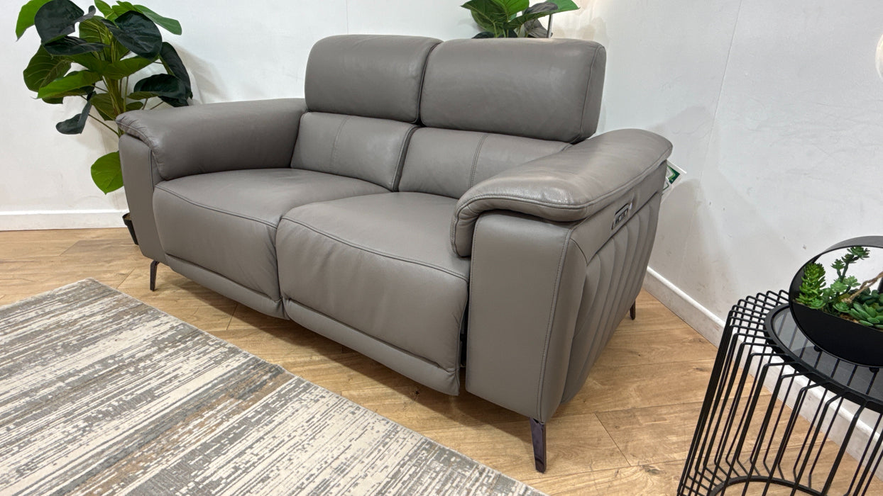 Sofology Fratelli Leather 2 Seater Power Recliner/Headrest in Trusty Embossed Elephant