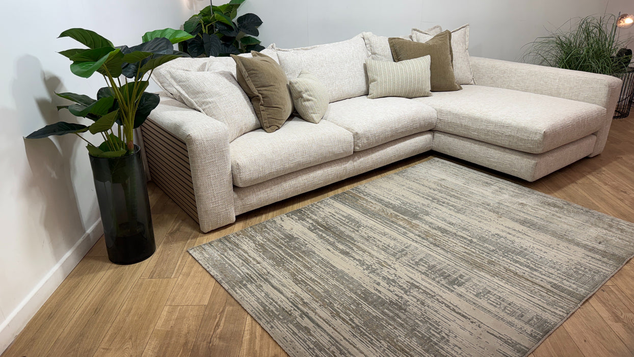 Sofology Cove Fabric Grande Chaise Light Wood Panel in Artisan Chenille Ecru Mix