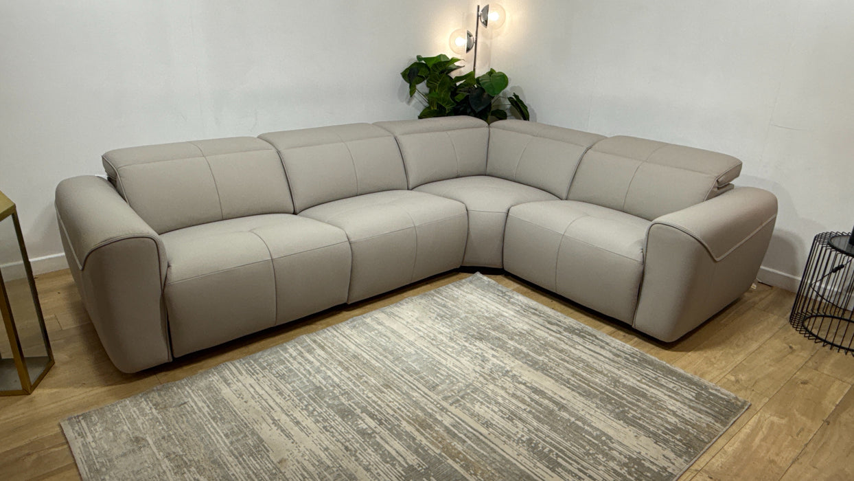 Sofology Riviera Leather 3 Corner 1.5 Power Recliner/Headrest in Trusty Super Matt Cloud Grey