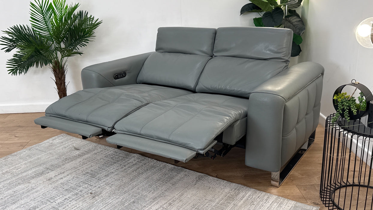 Sofology Marvella Leather 2 Seater Power Recliner/Headrest in Trusty Sheen Granite Teal