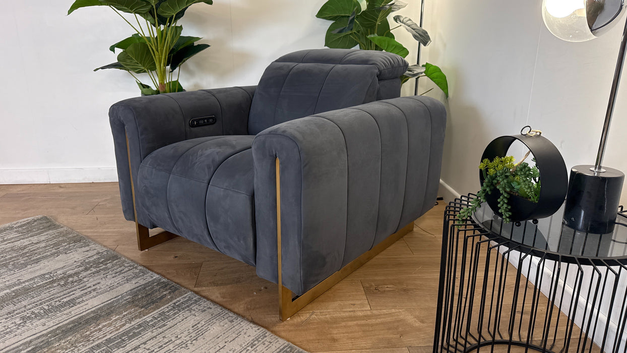 Sofology The Paramount Fabric Chair Power Recliner/Headrest Speakers in Lifestyle Nubuck Feel Charcoal