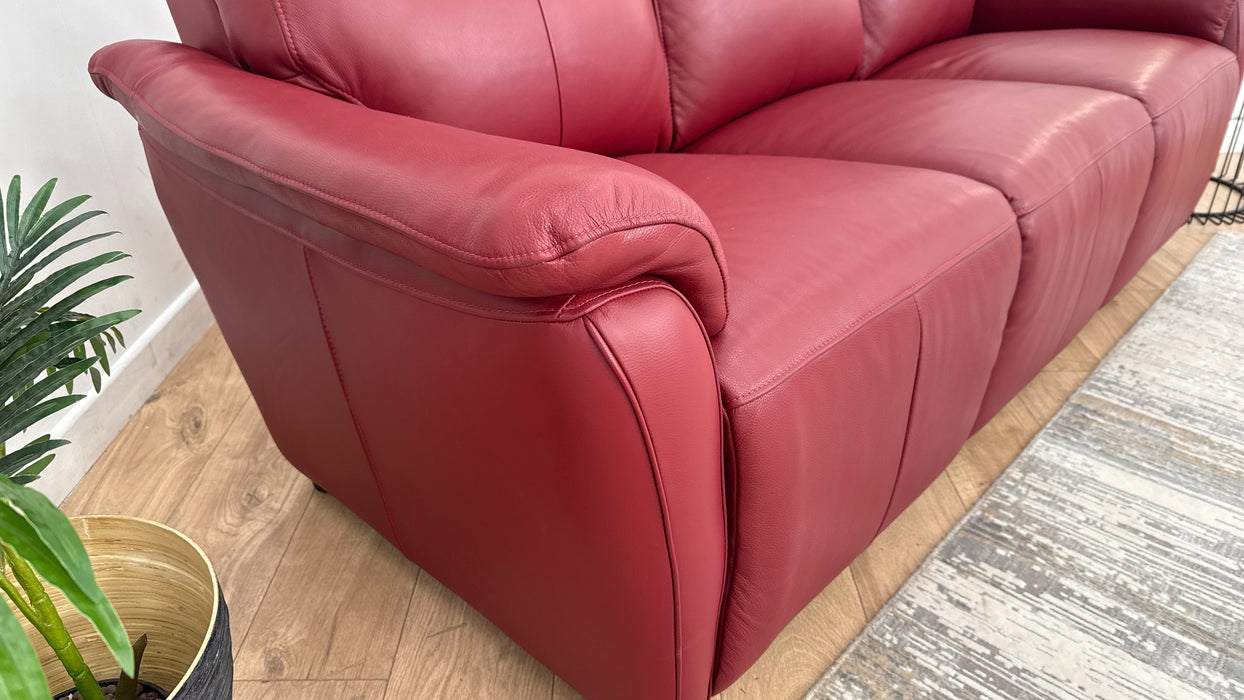 Sofology Parker Leather 3 Seater in Trusty Sheen Cranberry