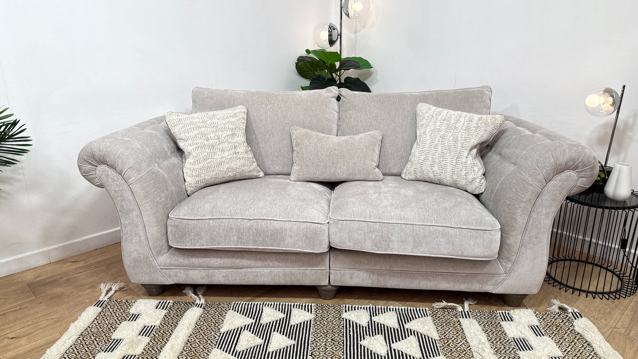 Sofology Highgrove Fabric 3 Seater Split Full Back Extra Flex in Luxury Deep Pile Chenille Silver