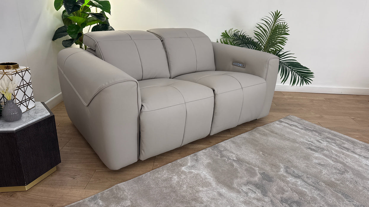 Sofology The Riviera Leather 2 Seater Power Recliner/Headrest in Trusty Super Matt Cloud Grey