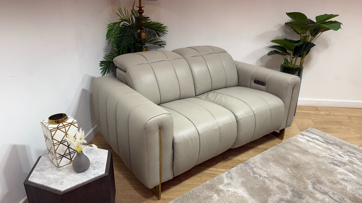 Sofology Paramount Leather 2 Seater Power Recliner/Headrest in Trusty Embossed Light Grey