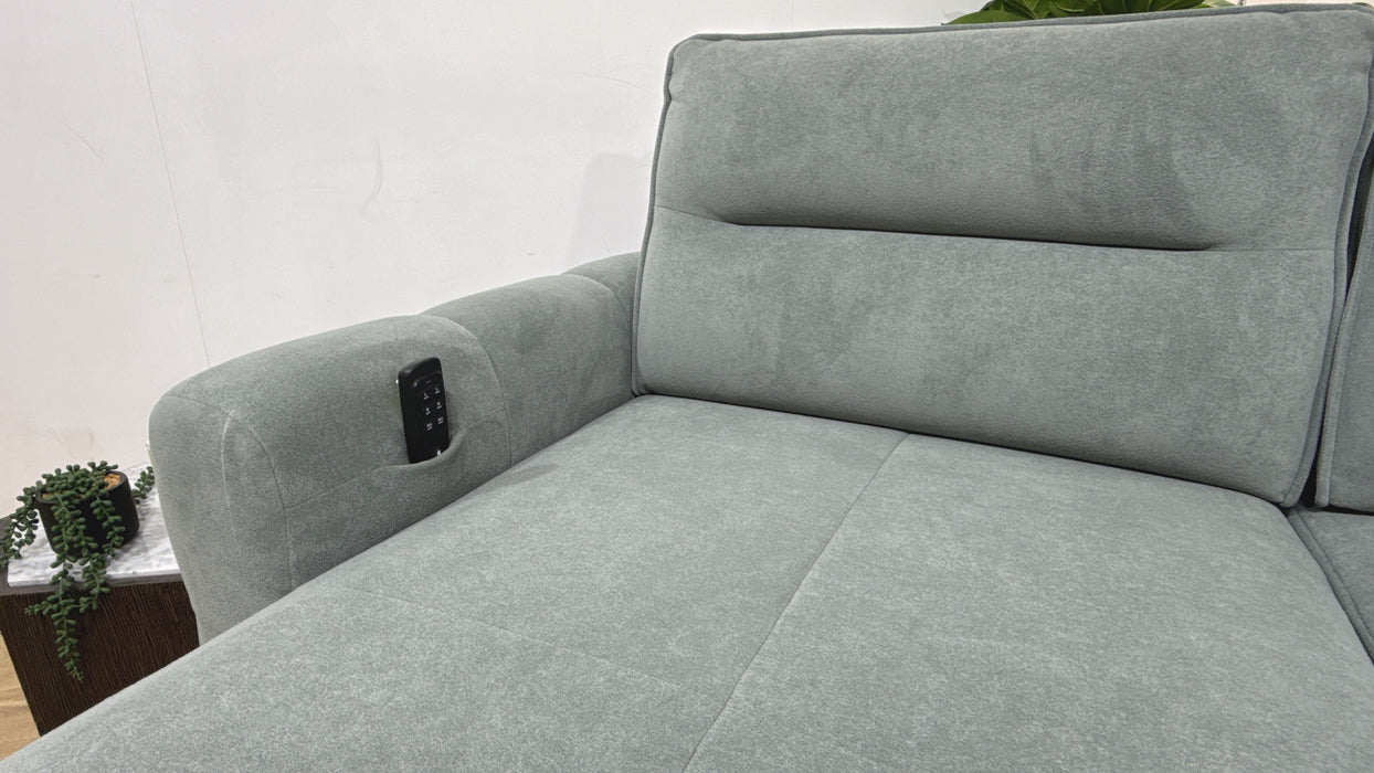Sofology Sanctuary Fabric 3 Seater Double Power Chaise Motion Back in Soft-Sherpa Seafoam