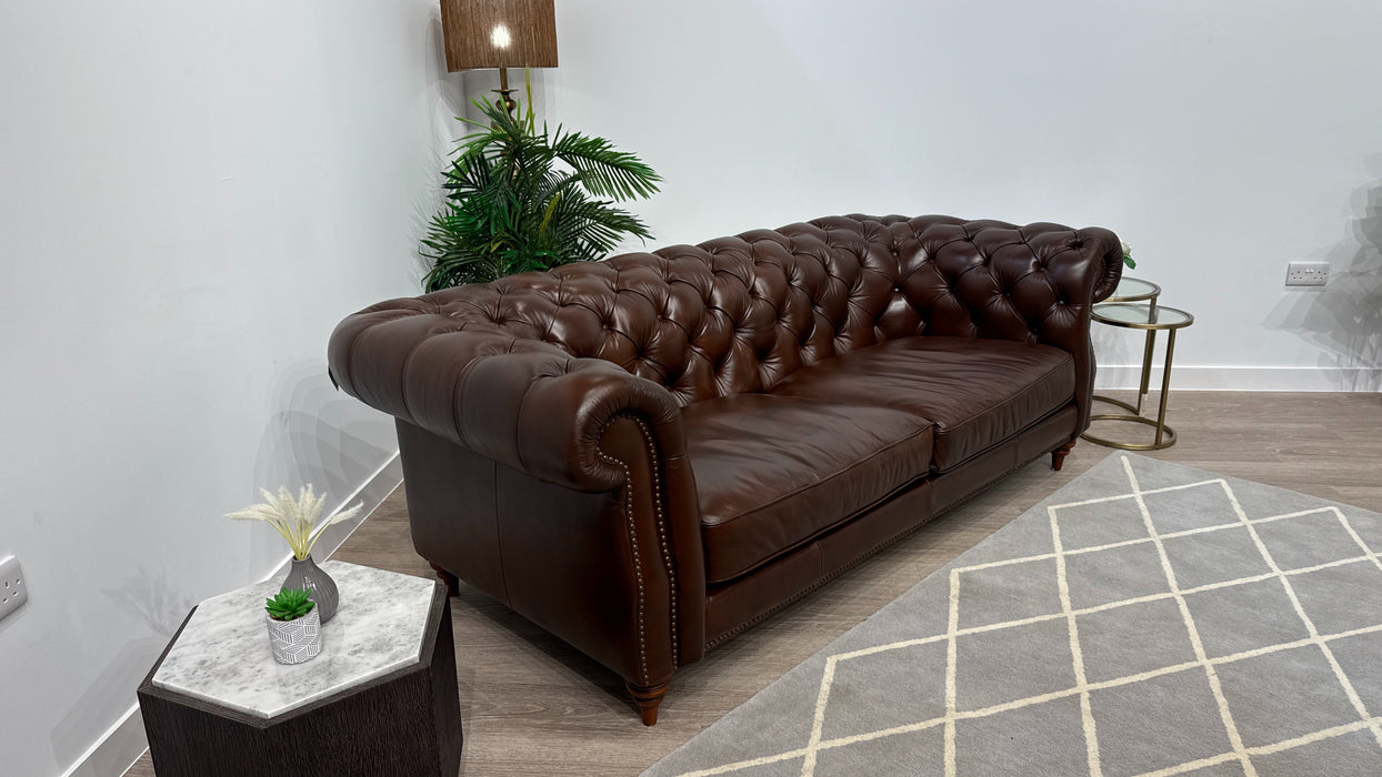 Sofology Darcy Leather 3 Seater with Studs in Trusty Supersoft Sheen Chestnut