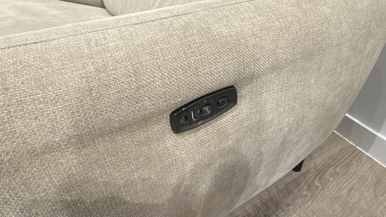 Sofology Larsen Fabric 4 Seater Asymmetrical Power Recliner/Headrest in Chunky Linen Look Chenille Pebble