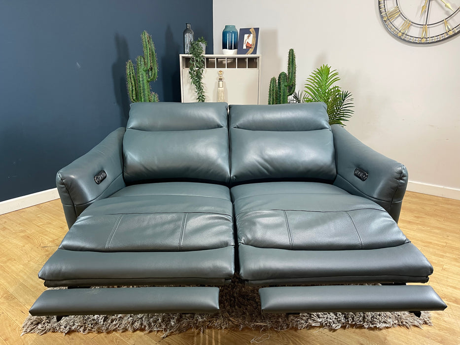 Renato 2 Seater - Trusty Embossed Leather Peacock Power Recliner (WA2)