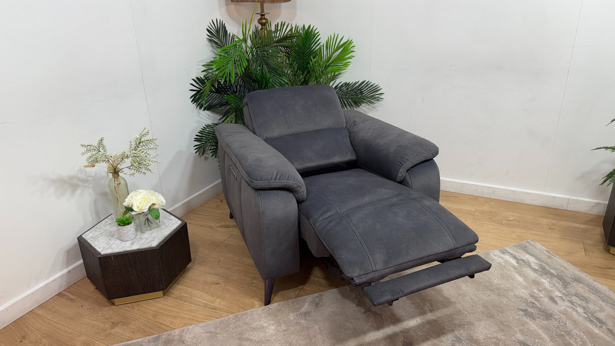 Sofology Bailey Leather Chair Power Recliner in Charcoal