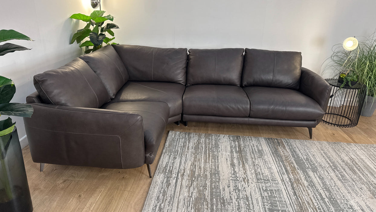 Sofology The Adler Leather 1 Corner 2 in Relaxed Soft Black Coffee