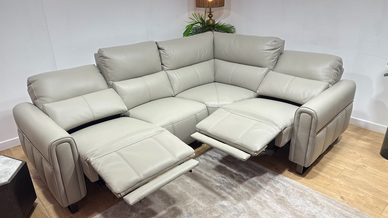 Sofology Ravello Leather 2 Corner 1 Power Recliner in Trusty Embossed Light Grey