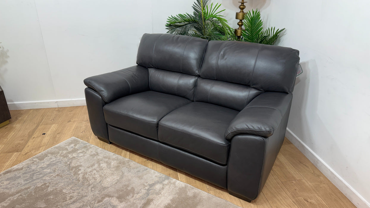 Sofology Santina Leather 2 Seater in Relaxed Soft Charcoal