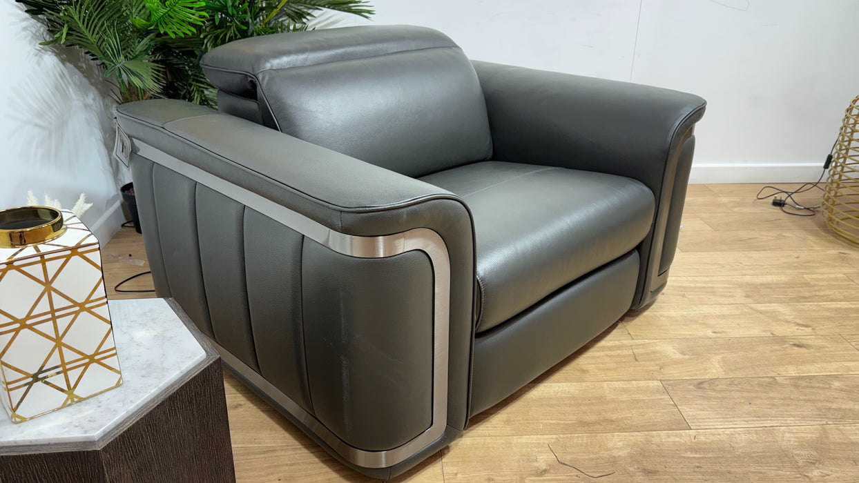 Sofology Plaza Leather Loveseat Power Recliner/Headrest in Trusty Embossed Charcoal