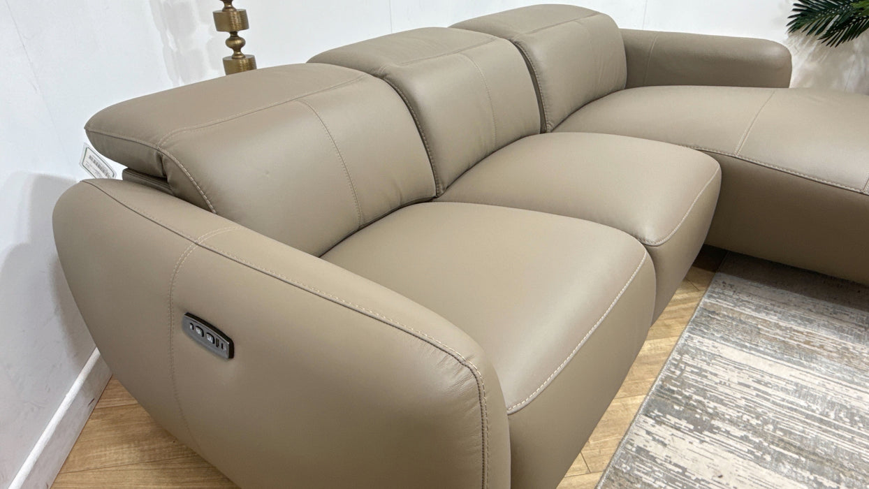 Sofology Larsen 3 Seater Chaise Leather Power Recliner/Headrest in Trusty Matt Taupe