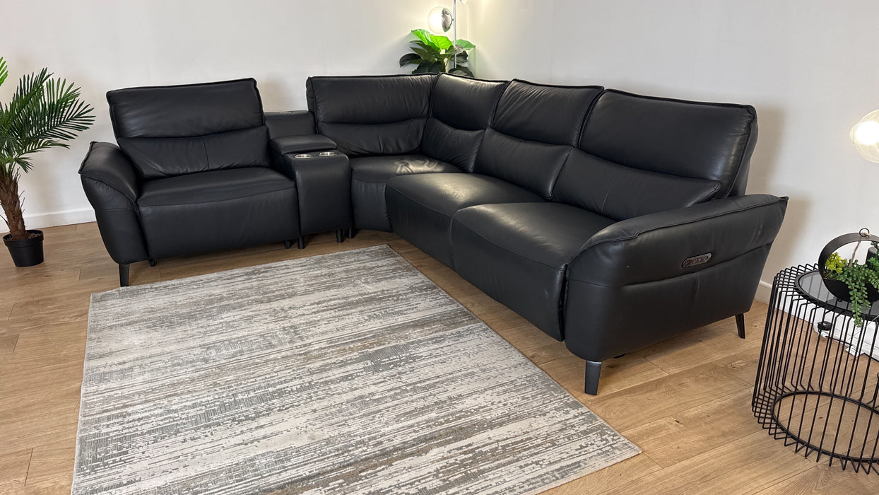 Sofology The Priestley 1.5 Console Corner 3 Recliner in Trusty Sheen Leather Jet Black